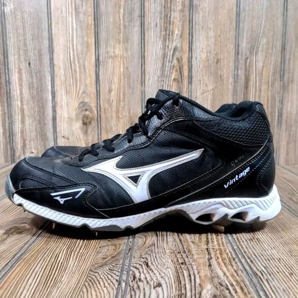 Mizuno 9 Spike Vintage G6 Metal Baseball Cleats Size 12.5 Men Black White‎